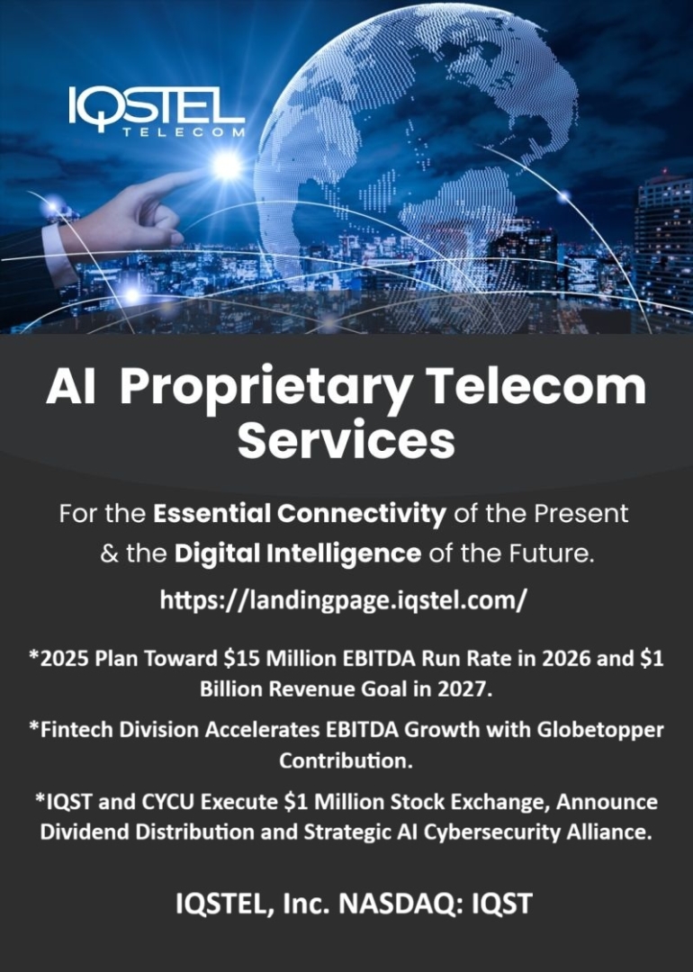 $500,000 Dividend Payable in Free-Trading Shares Confirmed with Record Date of December 15th for Shareholders of Global AI & Digital Communications Leader: IQSTEL, Inc. (Nasdaq: IQST)