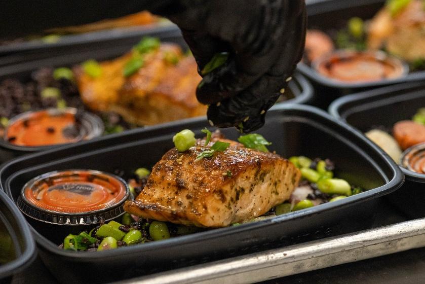 Teriyaki Salmon with Black Rice Skillet & Sambal Sauce