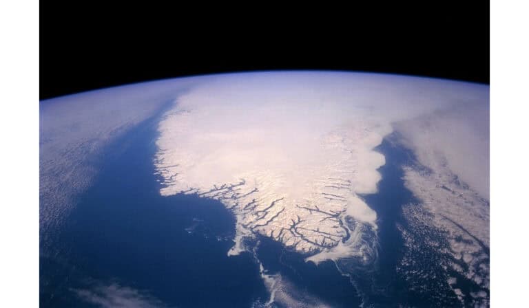 Greenland Ice Sheet NASA image - Polar Journal exclusive Greenland ice sheet aerial view showing glacial formations