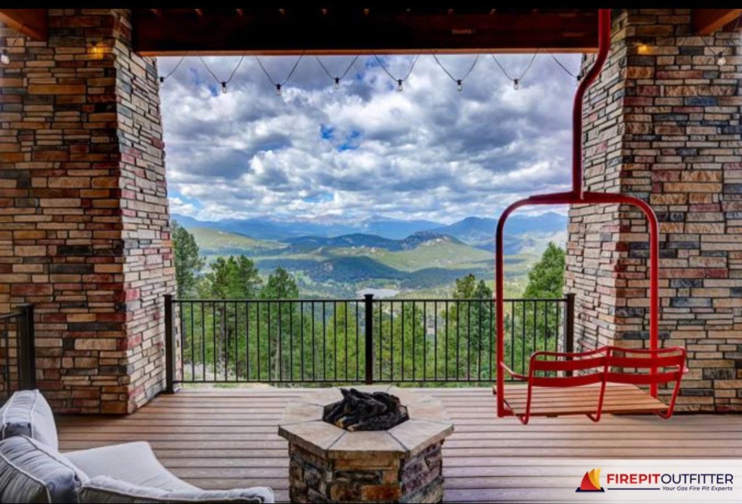 Gas firepit to complement the home’s stone interior Gas firepit to complement the home’s stone interior