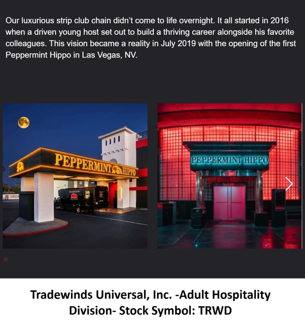 $8 Billion National Gentlemen’s Club Strategy Detailed by BizTrendWatch Including Interview with Alan Chang CEO of Successful Peppermint Hippo™ Brand: Tradewinds Universal, Inc. (Symbol: TRWD)