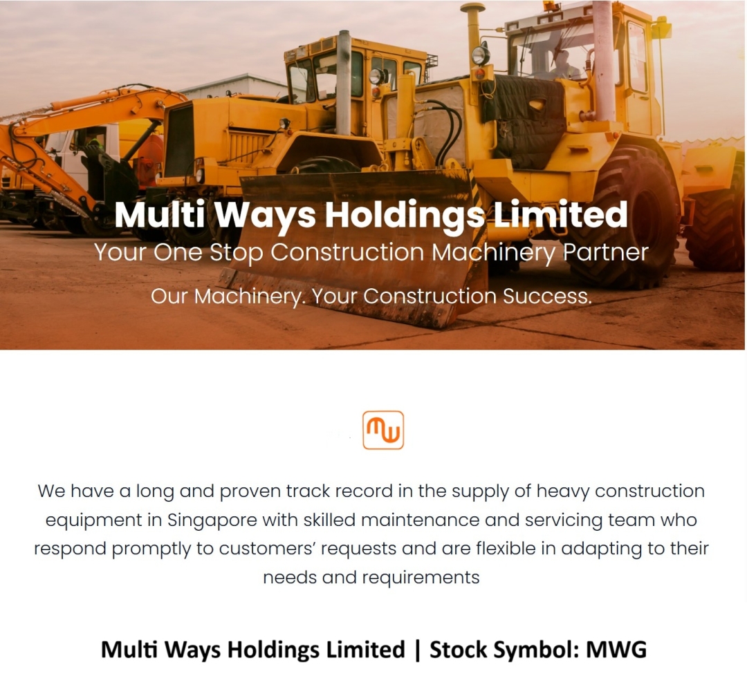 $5.4 Million Fleet Expansion for SANY Cranes to Enhance Heavy Construction Equipment Sales and Rentals for Well Established Supplier to Singapore: Multi Ways Holdings LTD. (NYSE: MWG) $5.4 Million Fleet Expansion for SANY Cranes to Enhance Heavy Construction Equipment Sales and Rentals for Well Established Supplier to Singapore: Multi Ways Holdings LTD. (NYSE: MWG)