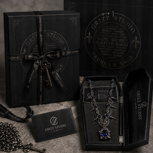 Dark luxury packaging and gothic accessories from Grizz Studio. Dark luxury packaging and gothic accessories from Grizz Studio.