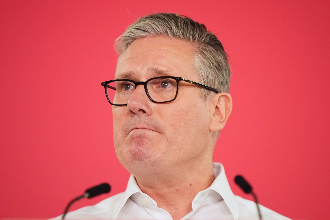 Britain's Prime Minister Sir Keir Starmer pauses as he delivers a speech, at the Coin Street Neighbourhood Centre in Waterloo, London, Monday May 11, 2026. (James Manning/PA via AP)
