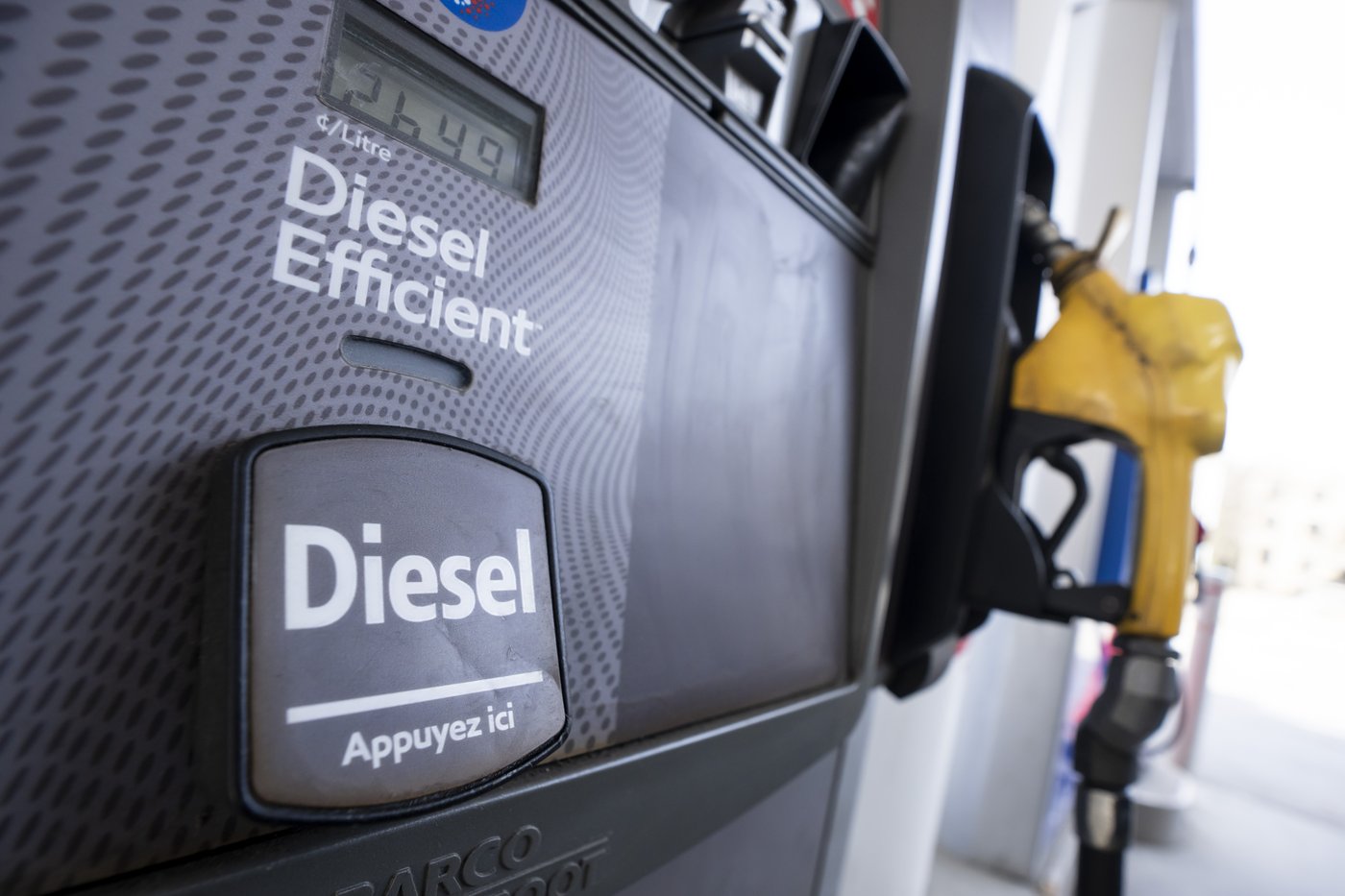 A diesel pump is seen at a gas station in Montreal on Thursday, April 9, 2026. THE CANADIAN PRESS/Christopher Katsarov