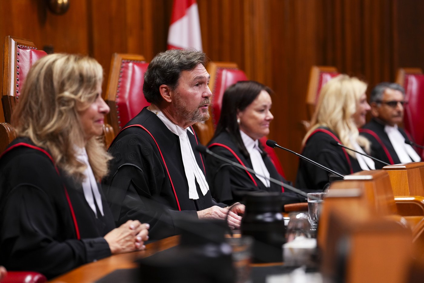 Le juge en chef Wagner s’exprime aux côtés de ses confrères de la Cour suprême du Canada lors de la cérémonie d’ouverture de l’année judiciaire à la Cour suprême du Canada, à Ottawa, le lundi 6 octobre 2025. LA PRESSE CANADIENNE/Sean Kilpatrick