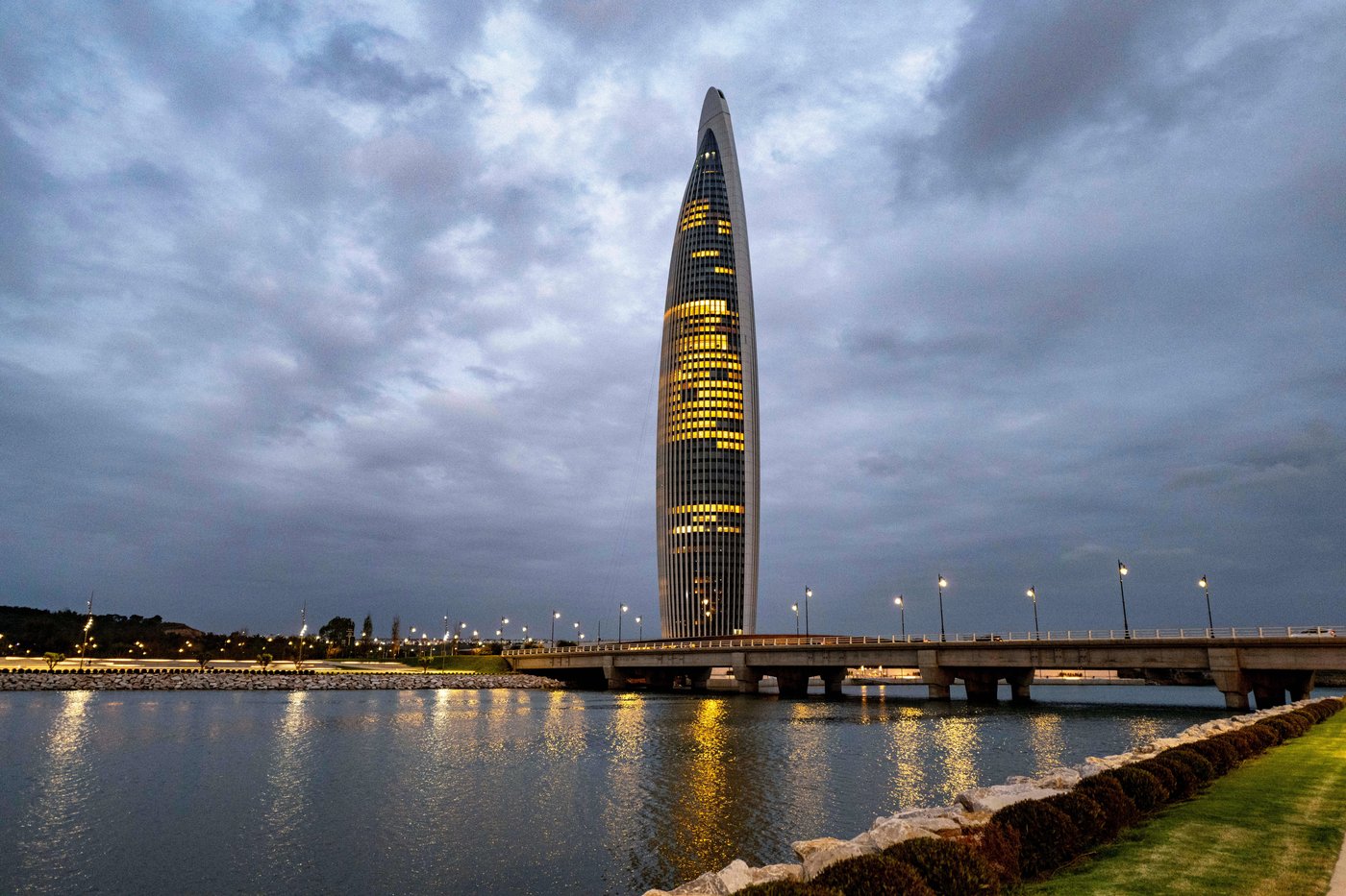 A view of Mohammed VI tower, the tallest tower in Morocco and one of the tallest in Africa, after its opening, in Sale, near Rabat, Morocco, Thursday, April 23, 2026. (AP Photo)