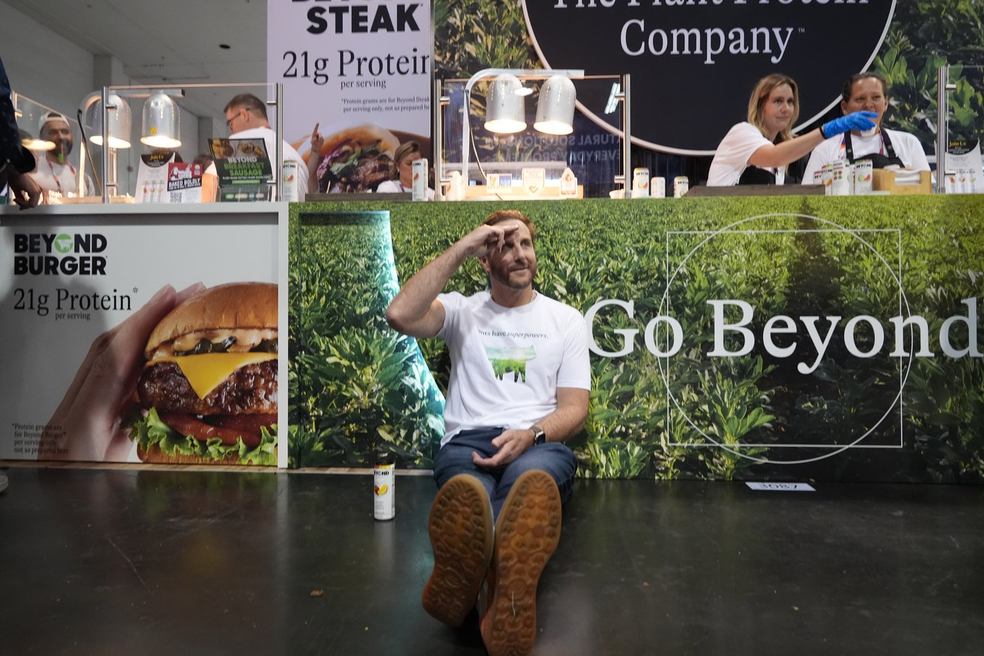 Beyond CEO Ethan Brown, the company's founder, poses for a photo at his Beyond booth as the company is transitioning from Beyond Meat to just Beyond, to introduce a new line of sparkling plant‑protein drinks at the Natural Products Expo West 2026 at the Anaheim Convention Center in Anaheim, Calif., on Thursday, March 5, 2026. (AP Photo/Damian Dovarganes)