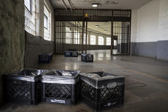 A leaking roof is seen at the Stateville Correctional Center, June 22, 2024. (E. Jason Wambsgans/Chicago Tribune via AP)