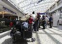 Travellers wait at the Air Canada counter in Montreal-Pierre Elliott Trudeau International Airport in Dorval, Que., Friday, Aug. 15, 2025. THE CANADIAN PRESS/Christinne Muschi
