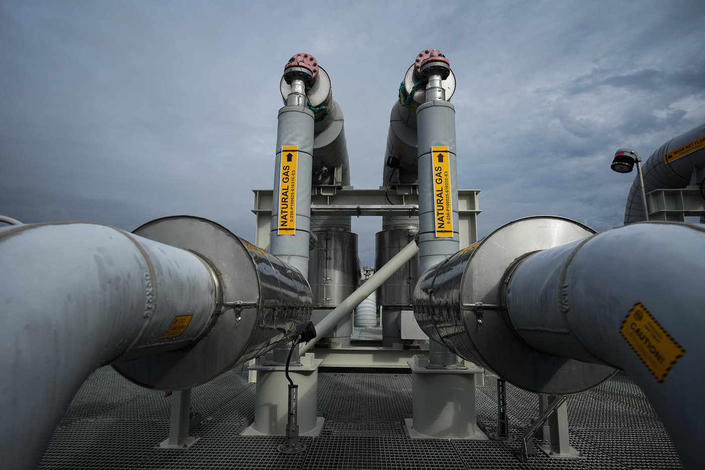 Piping is seen on the top of a receiving platform of a natural gas pipeline terminus in Kitimat, B.C., on Wednesday, Sept. 28, 2022. THE CANADIAN PRESS/Darryl Dyck