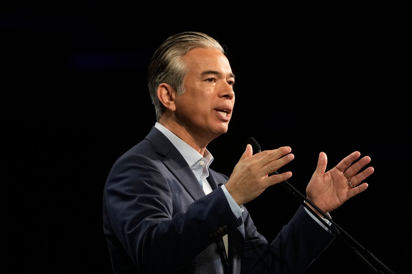 FILE - California Attorney General Rob Bonta speaks at the 2026 California Democratic Party State Convention, Feb. 21, 2026, in San Francisco. (AP Photo/Jeff Chiu, File)