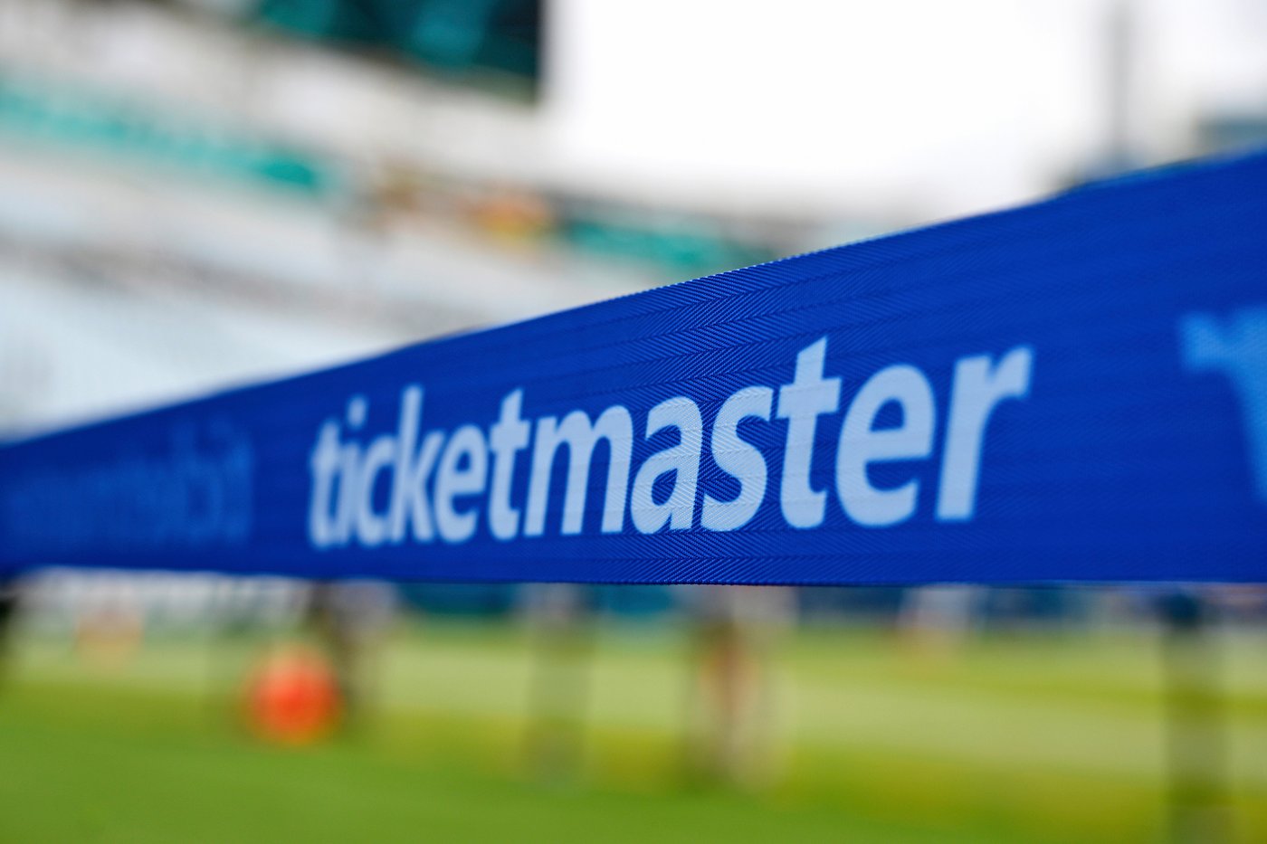 FILE - The Ticketmaster logo is seen along the sideline of the field before an NFL football game, Sept. 15, 2024, in Jacksonville, Fla. (AP Photo/Phelan M. Ebenhack, File)