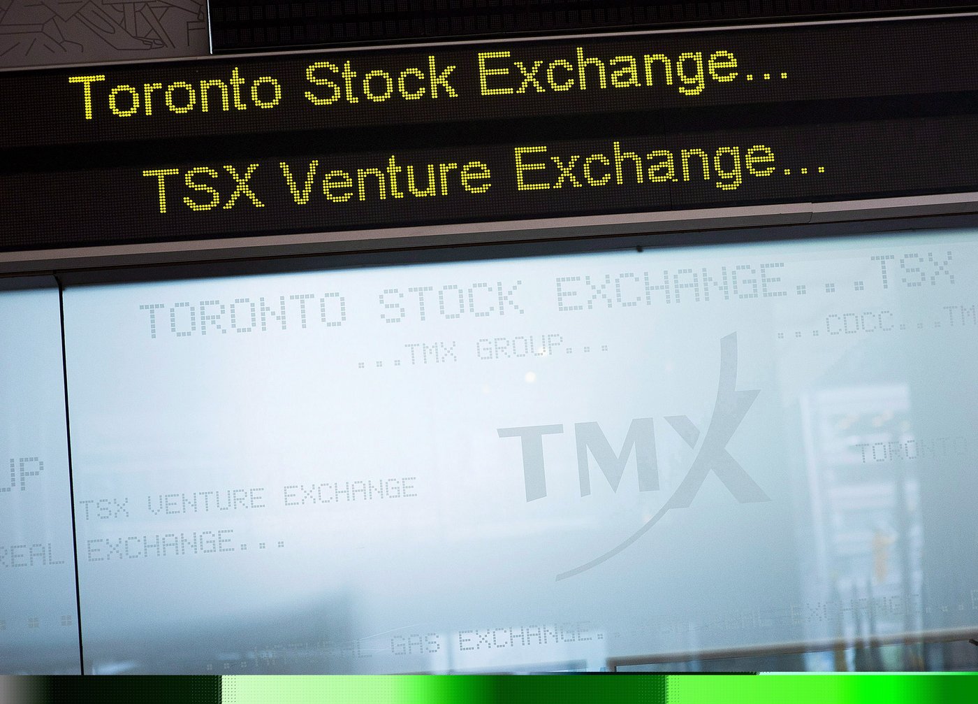 The Toronto Stock Exchange Broadcast Centre is shown in Toronto on Friday June 28, 2013. THE CANADIAN PRESS/Aaron Vincent Elkaim