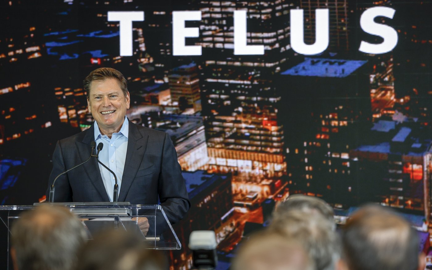 Telus CEO Darren Entwistle, marked the opening of the company's new 60-storey Calgary headquarters called Telus Sky in Calgary, Alta., Wednesday, July 6, 2022. THE CANADIAN PRESS/Jeff McIntosh