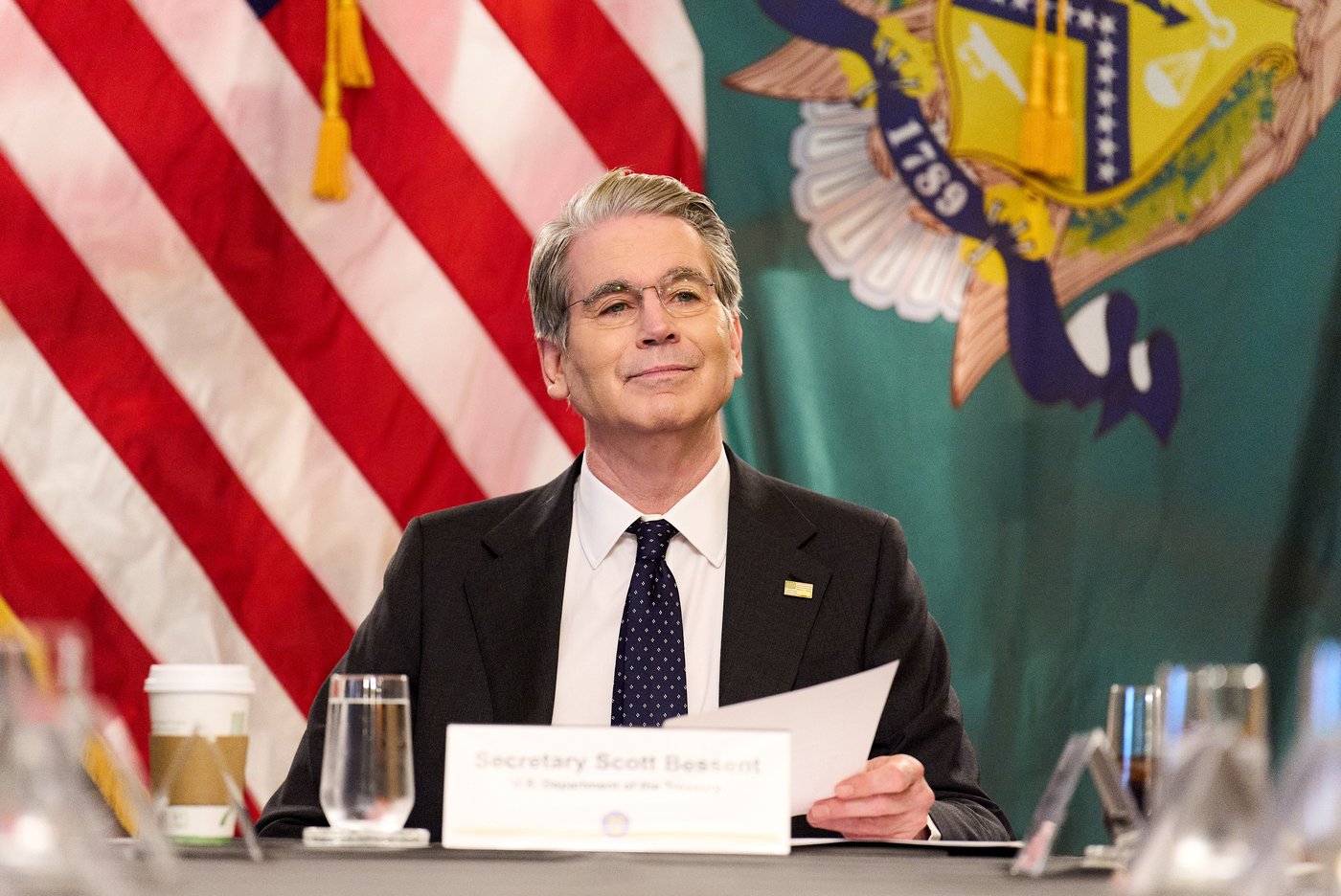 Treasury Secretary Scott Bessent attends a meeting with members of the Association of Mature American Citizens (AMAC), about financial literacy, Wednesday, April 29, 2026, at the Treasury Department, in Washington. (AP Photo/Jacquelyn Martin)