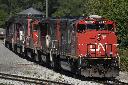 A CN locomotive sits idle at the CN Stuart Yard west of the West Harbour GO station in Hamilton, Ont., Thursday, Aug. 22, 2024. THE CANADIAN PRESS/Peter Power