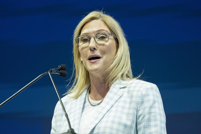 Holly Sullivan, Vice President of Economic Development at Amazon, speaks during a grand opening ceremony at Amazon's second headquarters, HQ2, Arlington, Va.,Thursday, June 15, 2023, (AP Photo/Jacquelyn Martin)