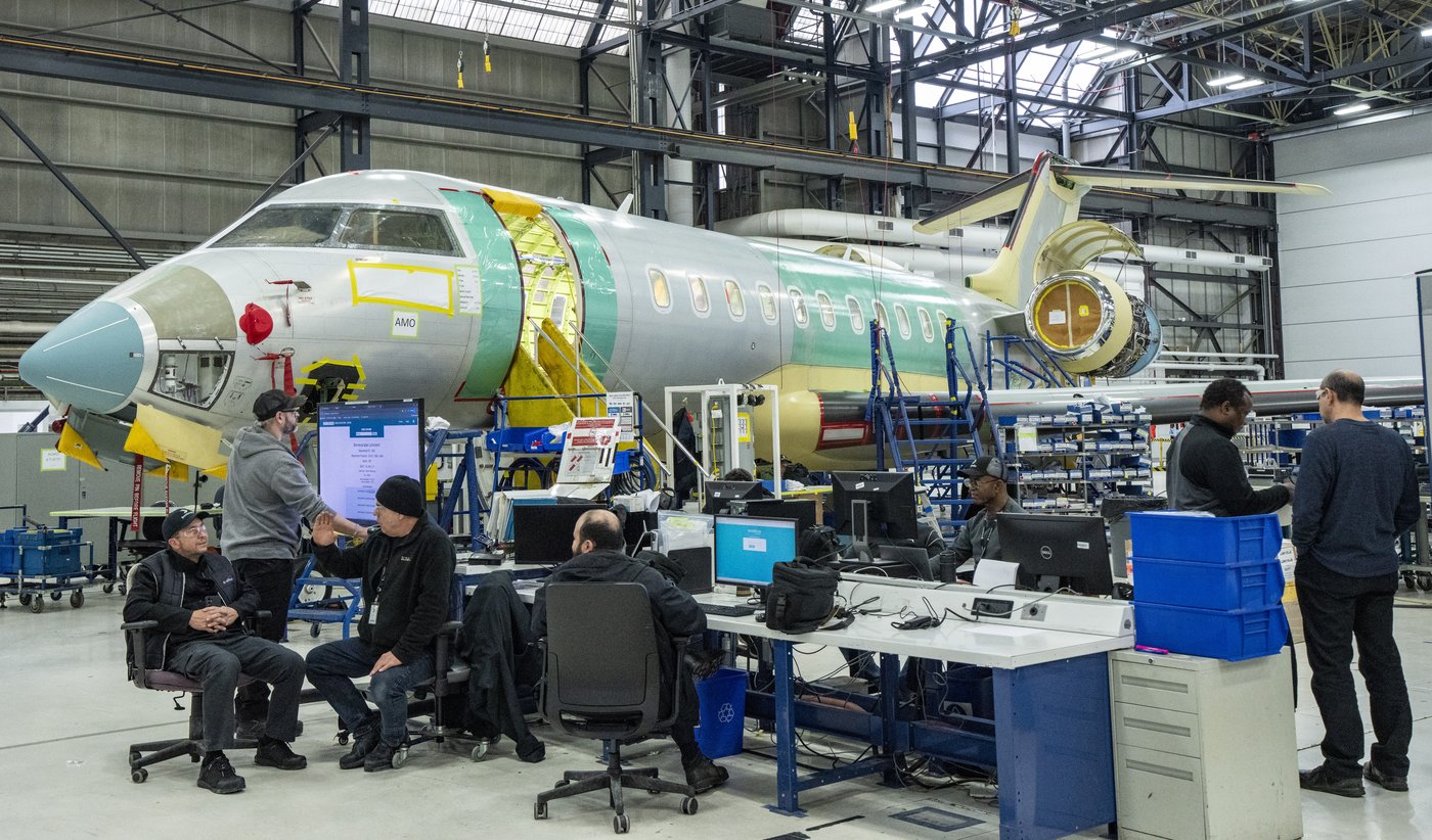 A Challenger jet is seen at Bombardier's manufacturing facilities in Dorval, Que., on Thursday, Jan. 15, 2026. THE CANADIAN PRESS/Christinne Muschi