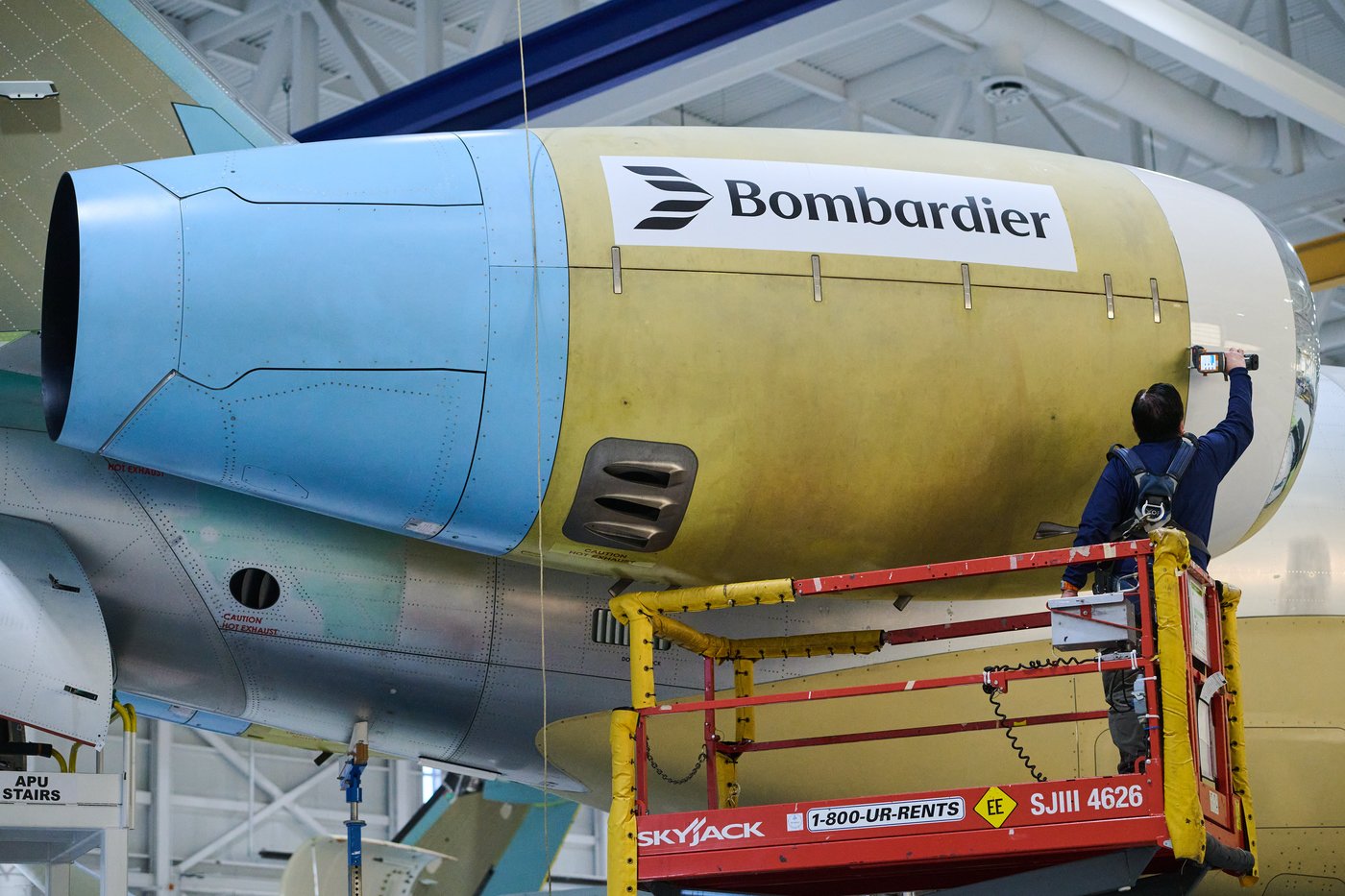 Jet planes are assembled at Bombardier's aircraft assembly centre in Mississauga, Ont., on Friday, May 8, 2026. THE CANADIAN PRESS/Sammy Kogan