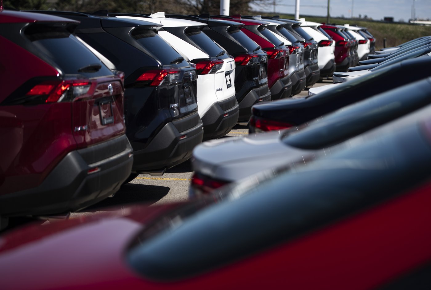 SUVs for sale are seen at an auto mall in Ottawa, April 26, 2021. THE CANADIAN PRESS/Justin Tang