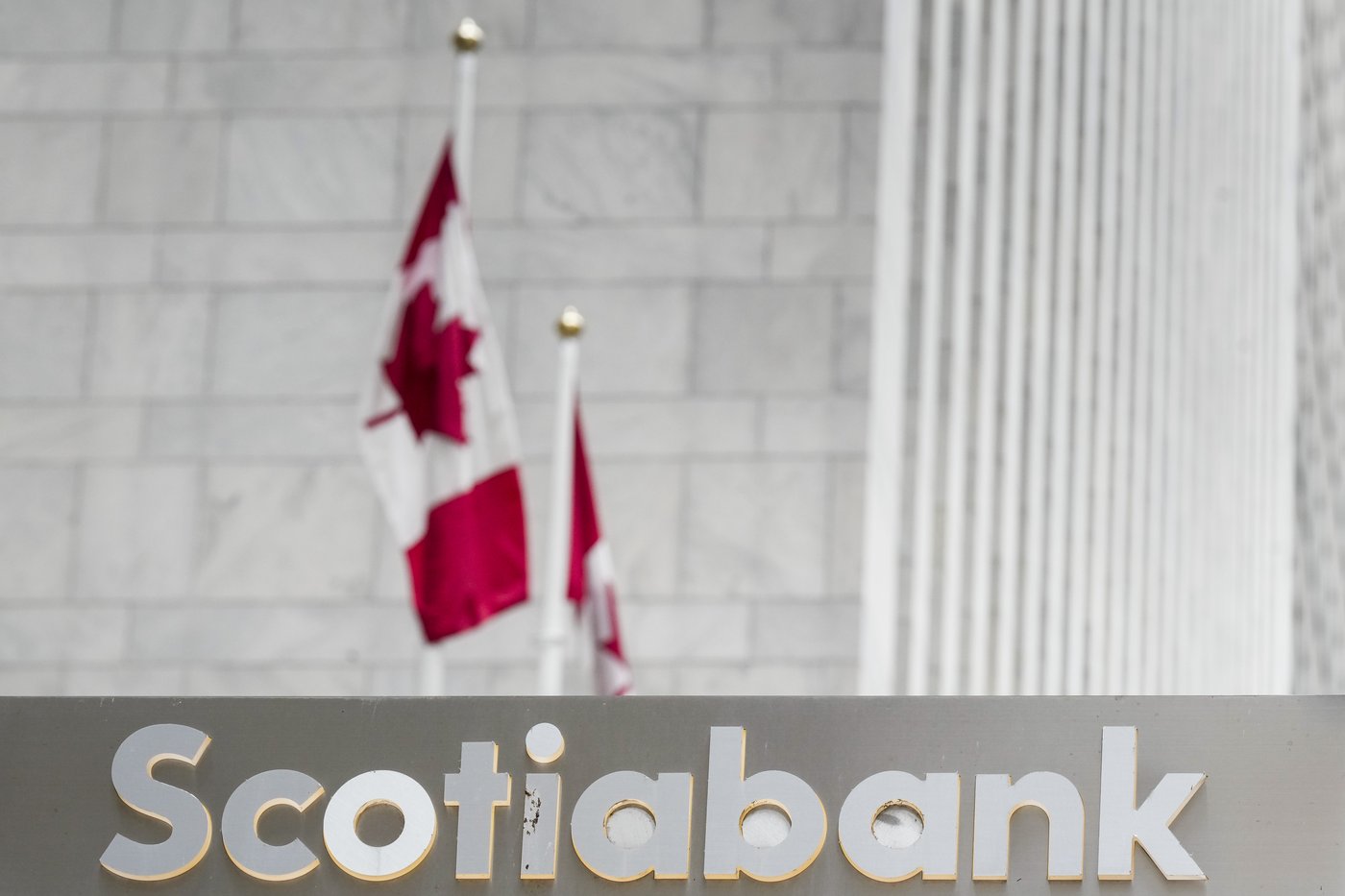 Scotiabank signage is pictured in the financial district in Toronto, Friday, Sept. 8, 2023.THE CANADIAN PRESS/Andrew Lahodynskyj