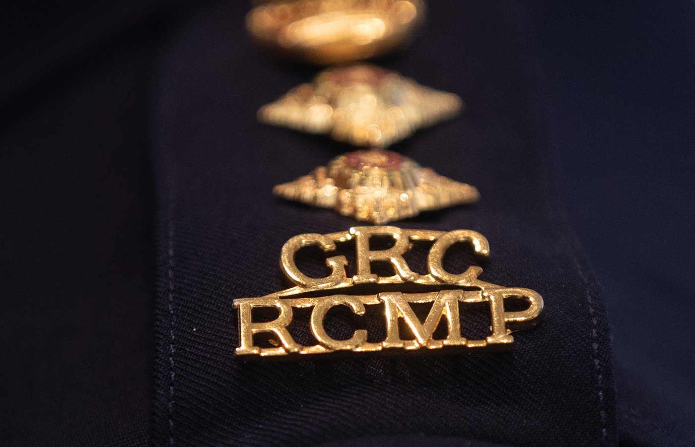 An RCMP epaulette is seen in Edmonton on Wednesday, Feb. 5, 2025. THE CANADIAN PRESS/Jason Franson