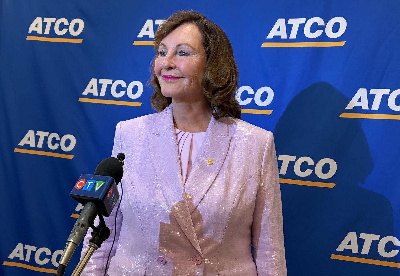 ATCO Ltd. CEO Nancy Southern speaks to reporters following the company's annual general meeting in Calgary on Wednesday, May 13, 2026. THE CANADIAN PRESS/Lauren Krugel