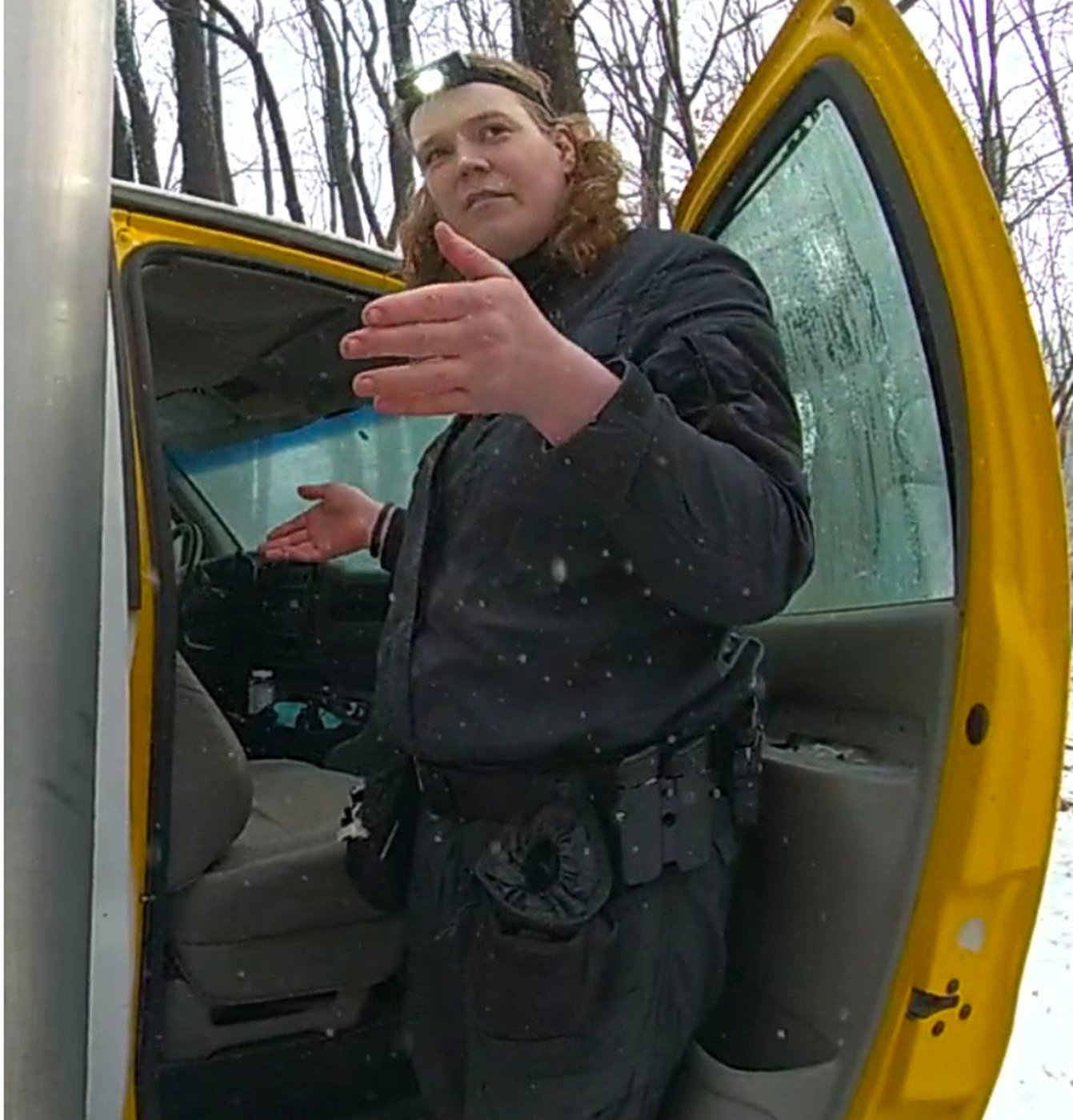 In this image taken from a Maryland State Police body cam video and released in a court filing shows Jack "Ziz" LaSota standing outside a box truck, Feb. 16, 2025, in Frostburg, Md. (Maryland State Police via AP)
