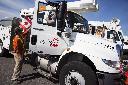 Hydro One workers at the Husky Travel Centre in Niagara-on-the-Lake, Ont. Monday, Sept. 11, 2017. THE CANADIAN PRESS/Tara Walton