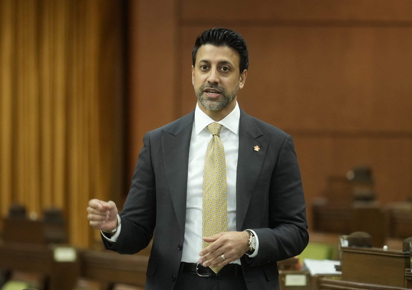 International Trade Minister Maninder Sidhu rises during question period on Parliament Hill in Ottawa on Friday, April 24, 2026. THE CANADIAN PRESS/Adrian Wyld
