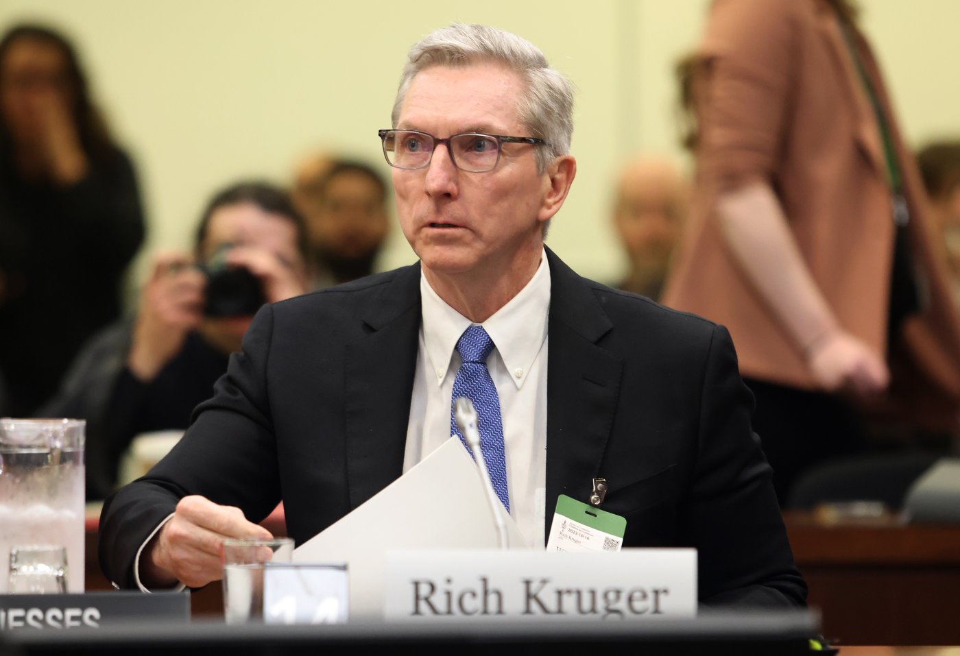 Suncor Energy Inc. president and CEO Rich Kruger waits to appear before the House of Commons Standing Committee on Natural Resources in Ottawa, Monday, Oct. 16, 2023. THE CANADIAN PRESS/ Patrick Doyle