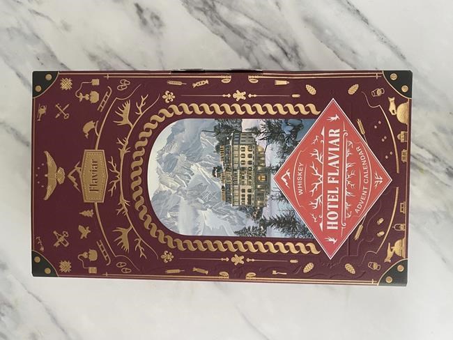 This image provided by Katie Workman shows the Flaviar whiskey advent calendar for 2024. (Katie Workman via AP)