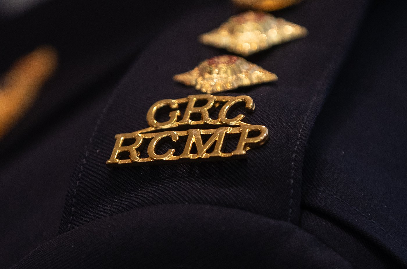 An RCMP epaulette is seen in Edmonton, Wednesday, Feb. 5, 2025. THE CANADIAN PRESS/Jason Franson