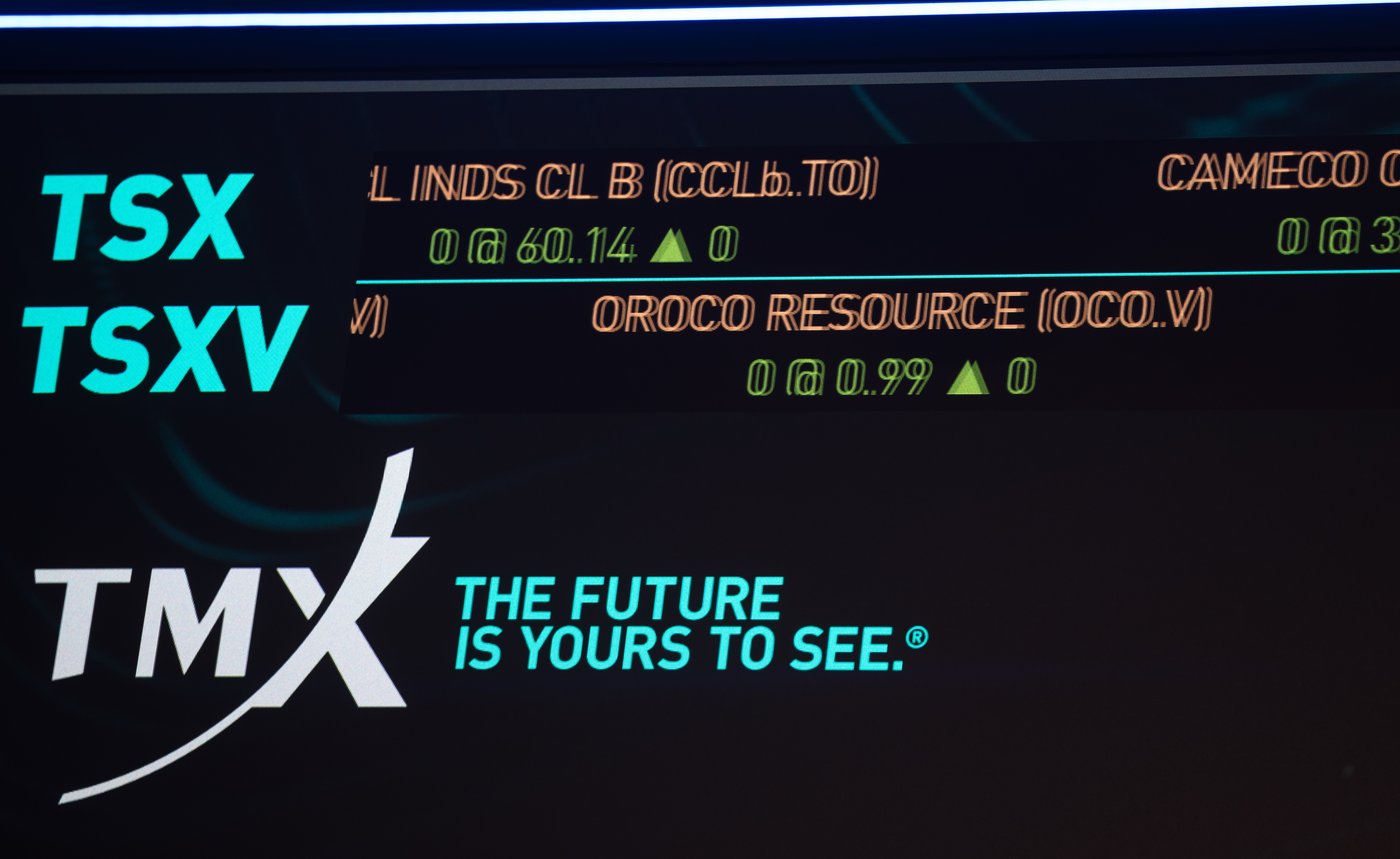 The S&P TSX composite index screen at the TMX Market Centre in downtown Toronto is photographed on Nov. 11, 2022. THE CANADIAN PRESS/Tijana Martin