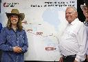 Alberta Premier Danielle Smith, left, and Ontario Premier Doug Ford pose with a map of the Northern Shield pipeline proposal in Calgary, Monday, July 6, 2026. THE CANADIAN PRESS/Jeff McIntosh