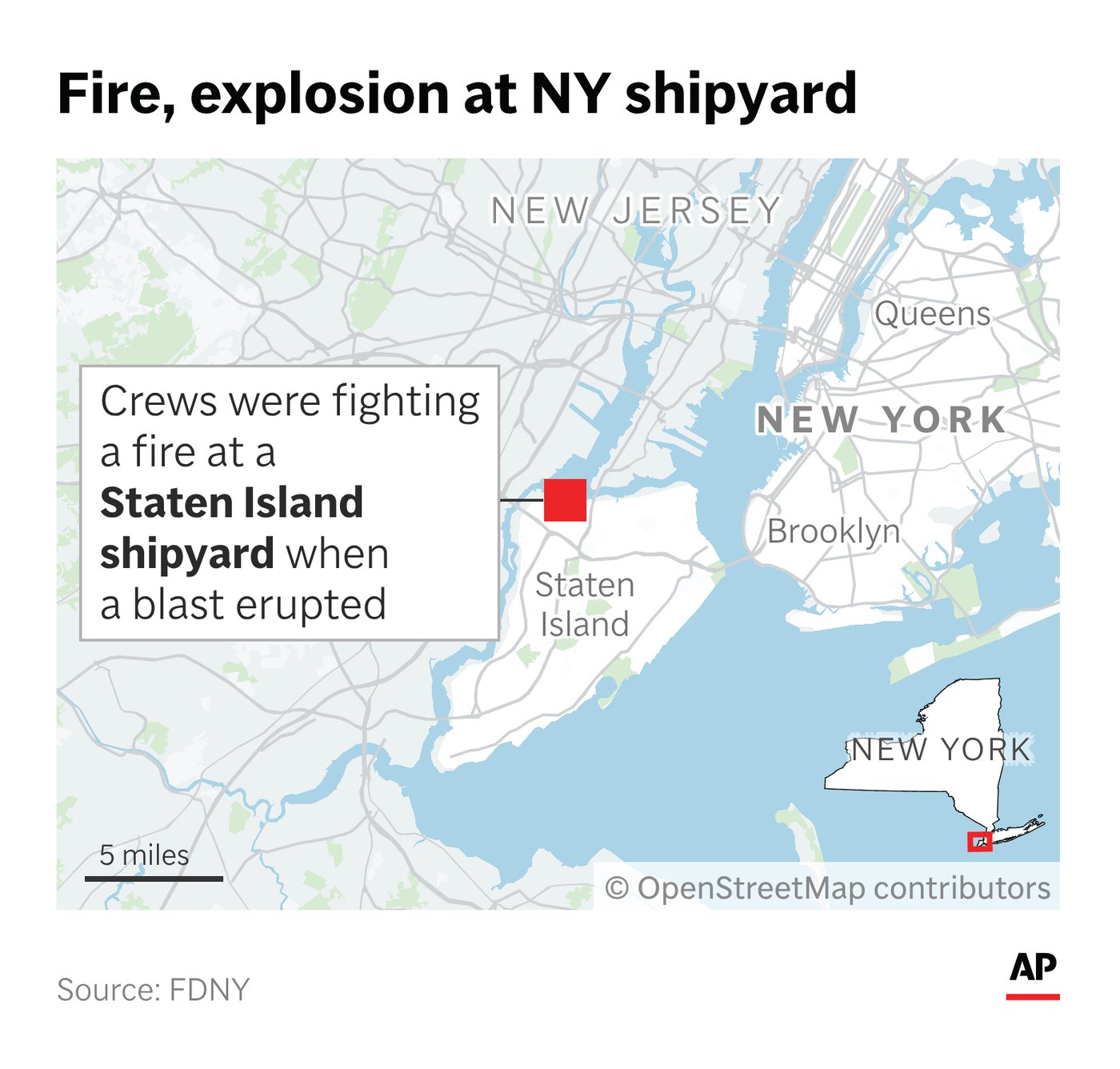 A blast at a shipyard on New York's Staten Island Friday injured several people, fire officials say. (AP Digital Embed)