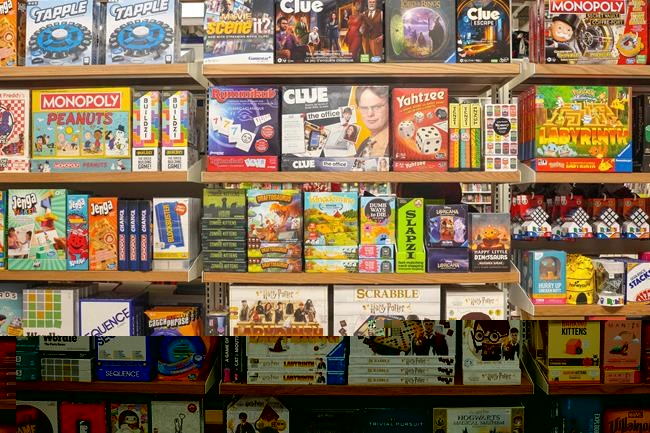 Board games stand on display at an Indigo store in Toronto, on Thursday, Oct. 26, 2023. THE CANADIAN PRESS/Chris Young