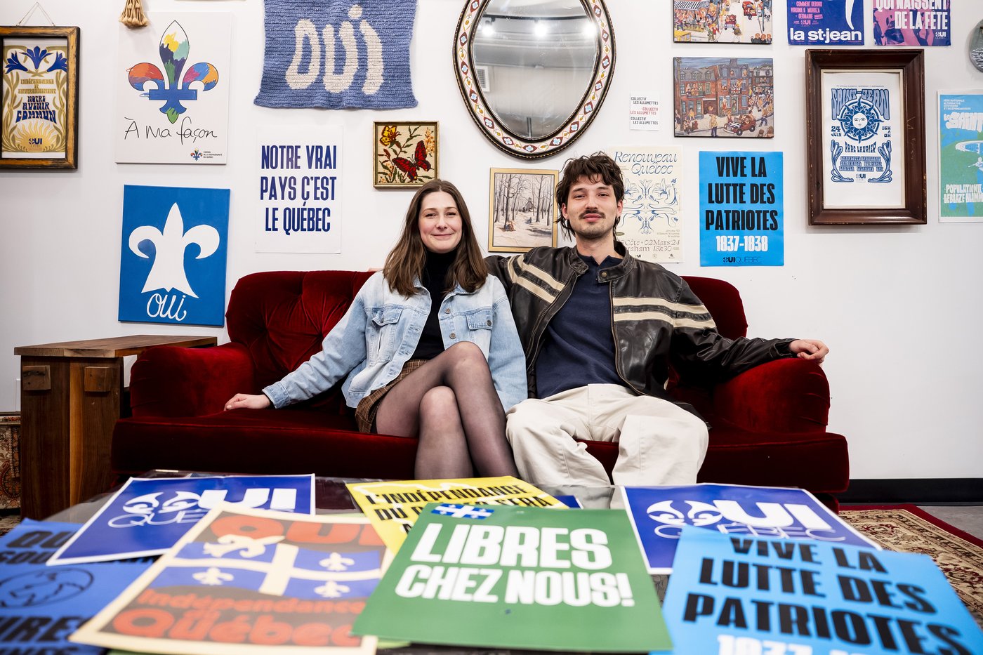 Alex Valiquette, left, and Camille Goyette-Gingras of Oui Québec, pose for a photograph at Club Pays, a café and gathering place dedicated to Quebec independence, in Montreal on Tuesday, March 10, 2026. THE CANADIAN PRESS/Christopher Katsarov