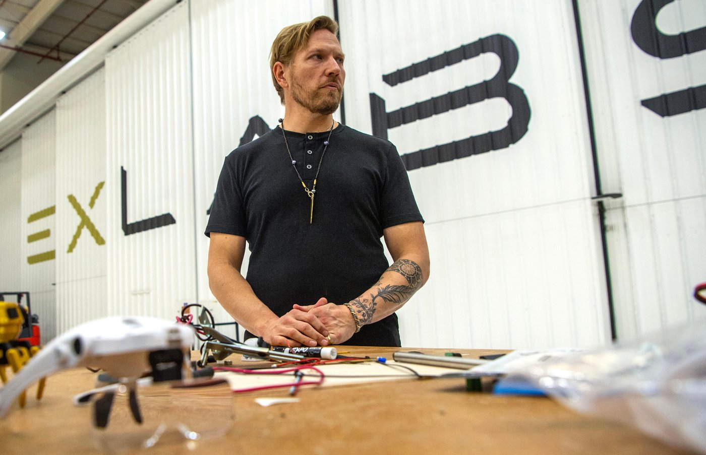 James Orsulak, co-founder of the aerospace company ExLabs, stands in the ExLabs workspace in Long Beach, Calif., on Friday, Feb. 6, 2026. (Thomas R. Cordova /The Long Beach Post via AP)