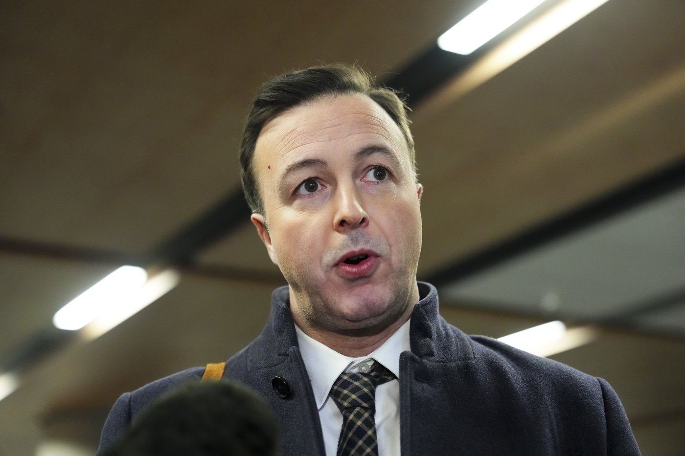 Manitoba's Minister of Finance Adrien Sala arrives to take part in a meeting with Finance Minister Francois-Philippe Champagne and provincial and territorial finance ministers in Ottawa on Thursday, Dec. 11, 2025. THE CANADIAN PRESS/Sean Kilpatrick