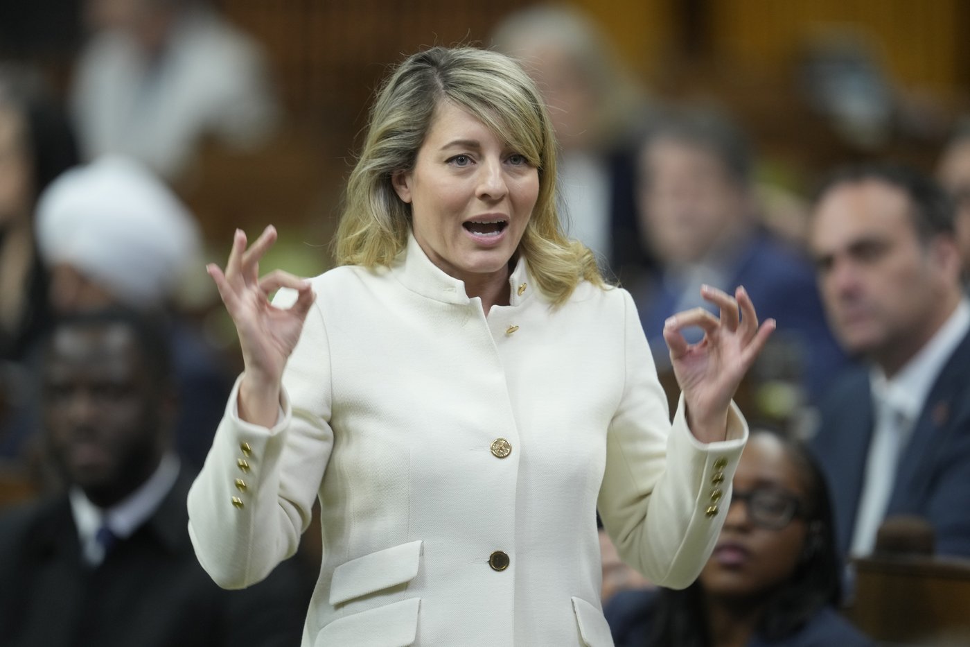 Industry Minister Melanie Joly rises during Question Period on Parliament Hill in Ottawa, Friday, April 17, 2026. THE CANADIAN PRESS/Adrian Wyld
