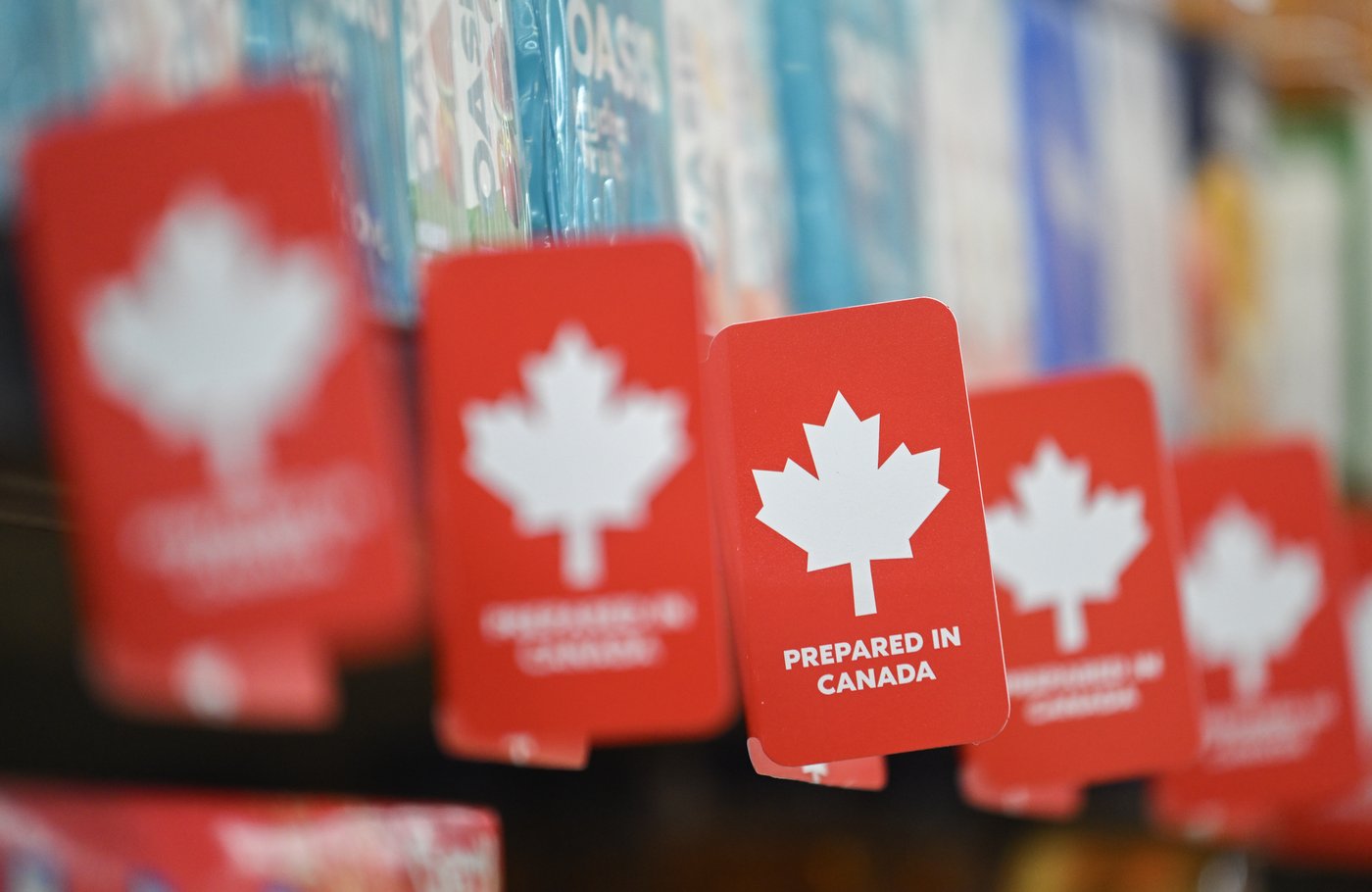 Prepared in Canada signage is shown in a store in St. Andrews, New Brunswick on Tuesday, May 6, 2025. THE CANADIAN PRESS/Graham Hughes