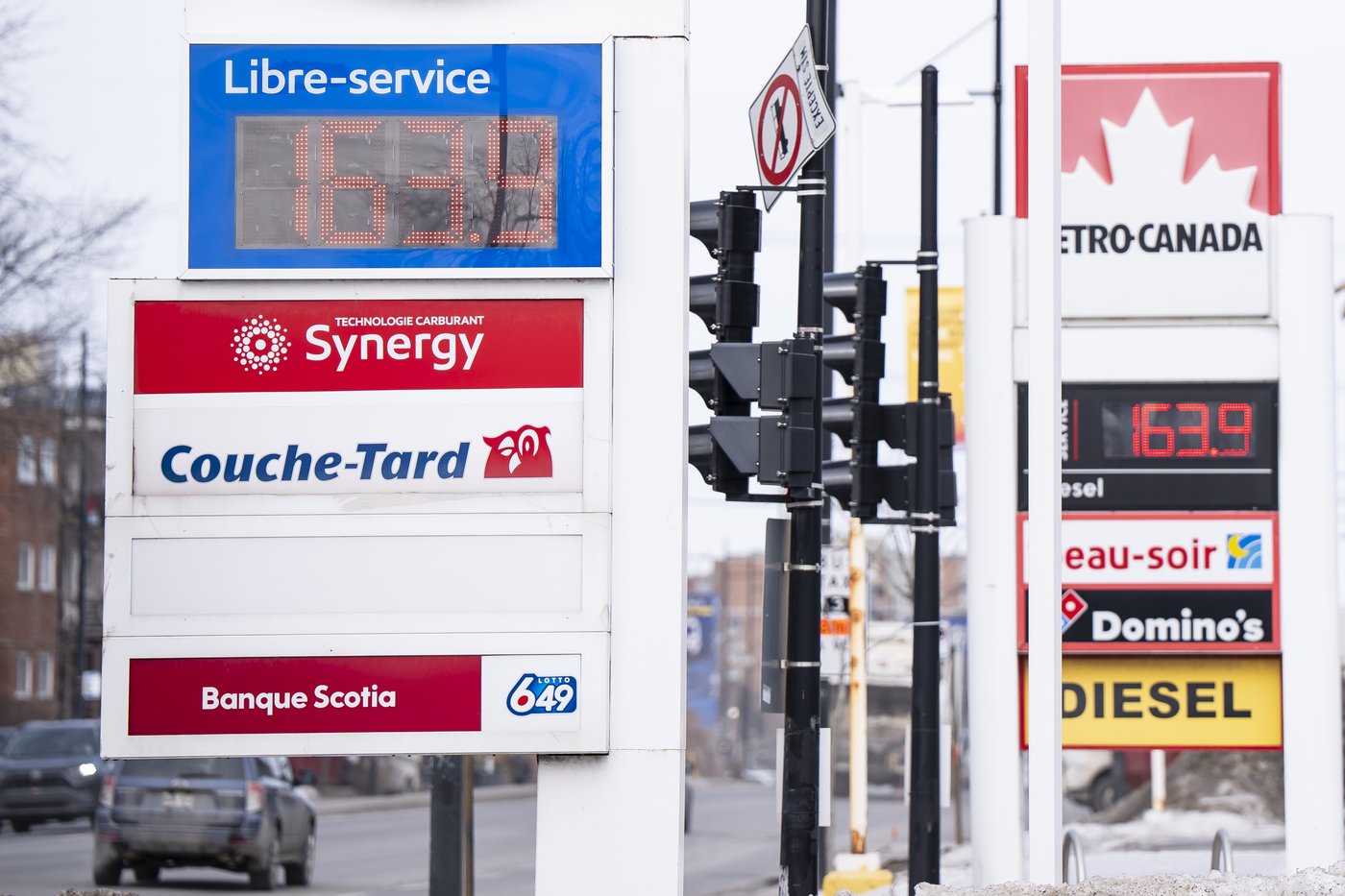 Gas prices are displayed at a gas station in Montreal on Thursday, March 5, 2026. THE CANADIAN PRESS/Christopher Katsarov