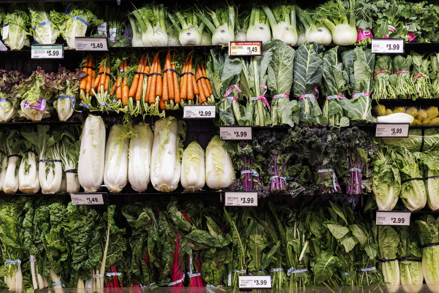 Vegetables displayed on shelves in a Metro supermarket. Photo taken on February 2, 2024 in Toronto. THE CANADIAN PRESS/Cole Burston