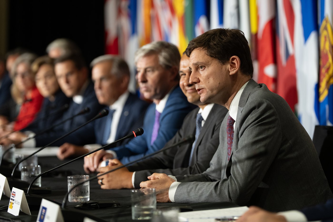 British Columbia Premier David Eby answers a question from reporters as he, fellow premiers and Prime Minister Mark Carney hold a closing press conference at the First Ministers Meetings in Charlottetown on Thursday, July 23, 2026. THE CANADIAN PRESS/Darren Calabrese