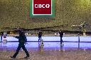 The CIBC logo displayed the the lobby of its headquarters in Toronto on Monday, Oct. 25, 2021. THE CANADIAN PRESS/Evan Buhler