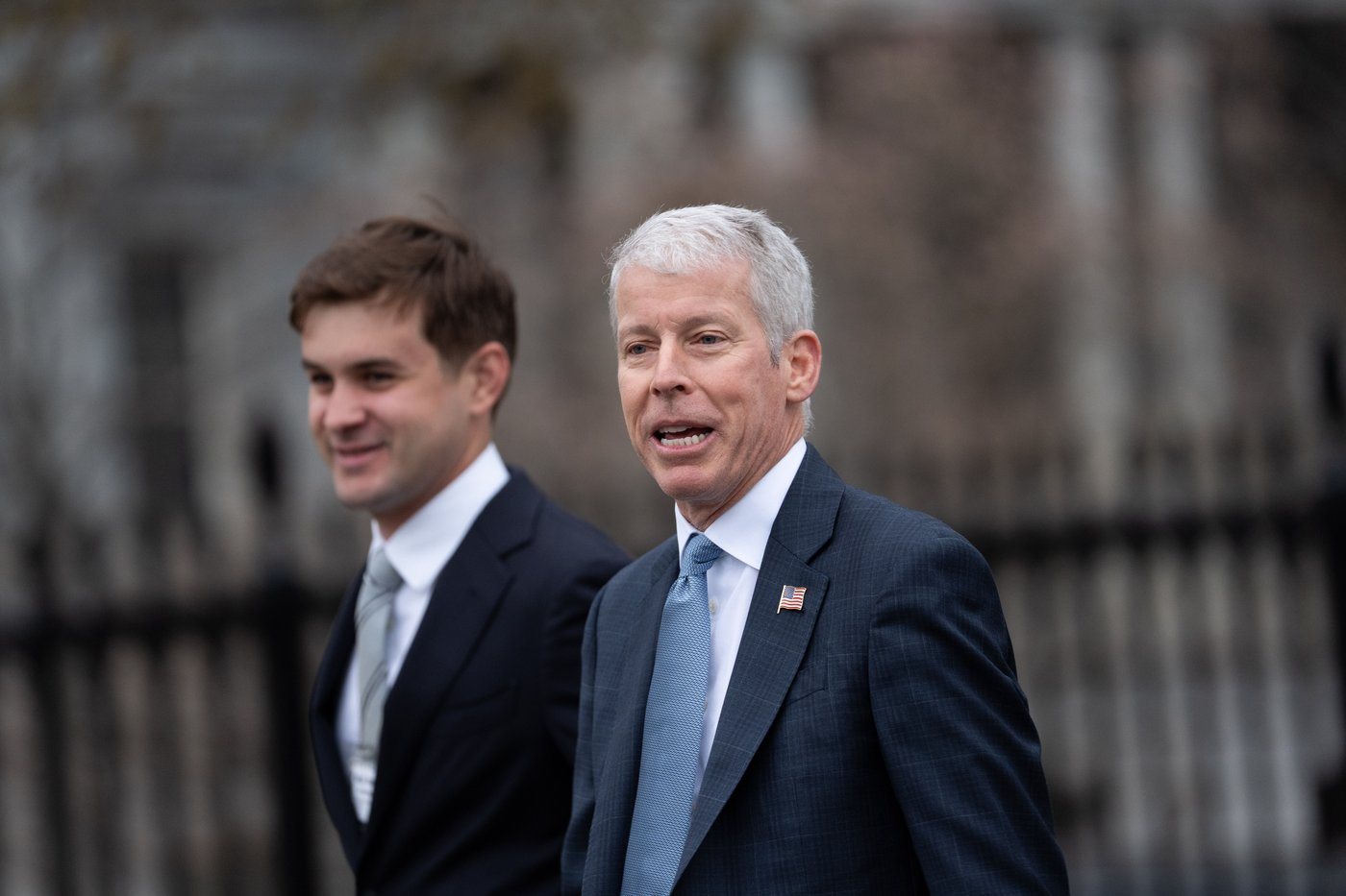 Energy Secretary Chris Wright walks to the White House following an interview with CNN, Thursday, March 12, 2026, in Washington. (AP Photo/Allison Robbert)