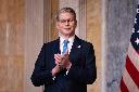 Treasury Secretary Scott Bessent applauds during an event about Trump Accounts for children in foster care at the Department of Treasury, Thursday, June 11, 2026, in Washington. (AP Photo/Allison Robbert)