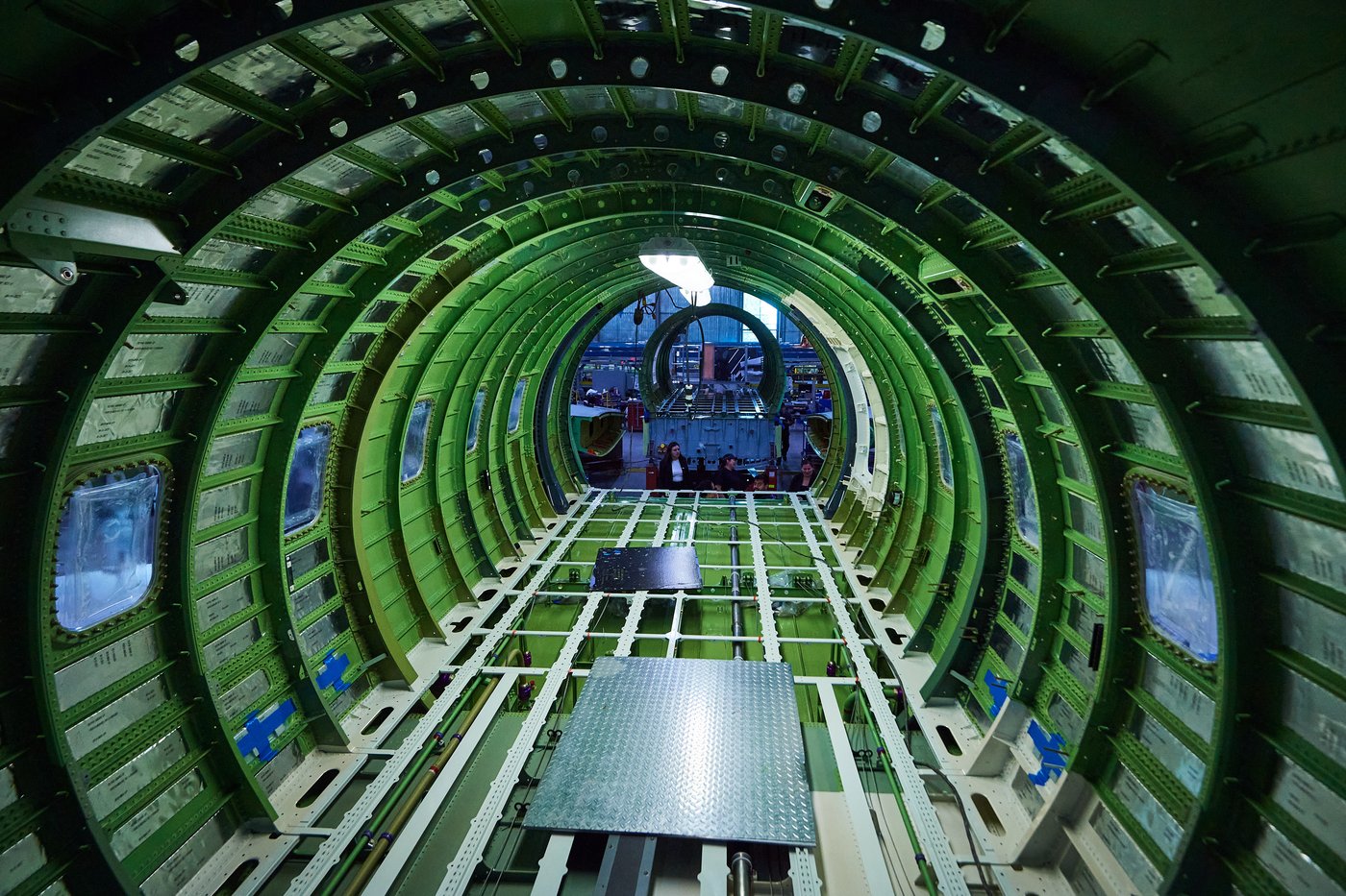 An airplane shell under construction at MHI Canada Aerospace manufacturing facility in Mississauga, Ont., on Friday, Sept. 5, 2025. THE CANADIAN PRESS/Sammy Kogan